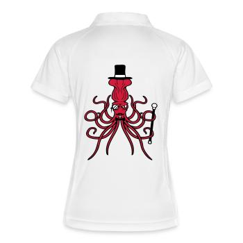 Kraken Mr. Sir Zylinder Hut Monokel Brille reich - Frauen Polo atmungsaktiv - Weiß/Navy - Hinten
