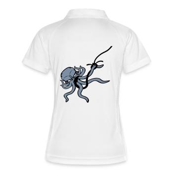 Oktopus Angelhaken Angler Am Haken Kampf Gefangen - Frauen Polo atmungsaktiv - Weiß/Navy - Hinten