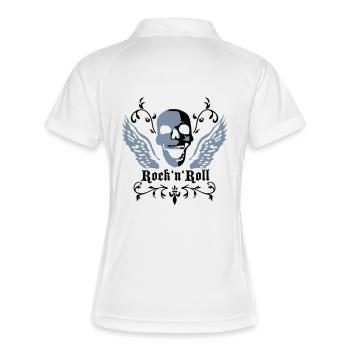 rock_n_roll_skull_2c - Frauen Polo atmungsaktiv - Weiß/Navy - Hinten