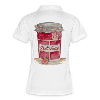 Ratfoodz' Rattelade (Backprint) by RatzDesign - Frauen Polo atmungsaktiv - Weiß/Navy - Hinten