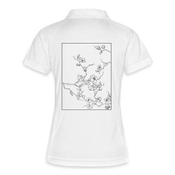 Floral Design Kirschblüten Outline Schwarz - Frauen Polo atmungsaktiv - Weiß/Navy - Hinten