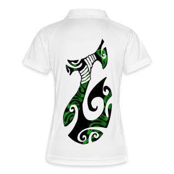 MATAU - Schwarz (polynesischer Angelhaken) - Frauen Polo atmungsaktiv - Weiß/Navy - Hinten