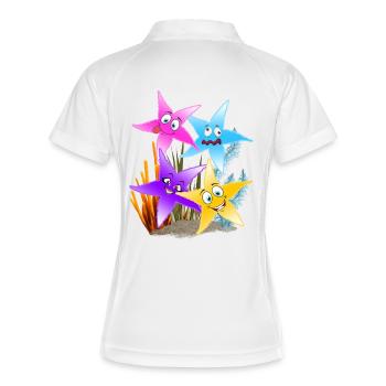 Buntes Seestern-Quartett Unterwasser - Frauen Polo atmungsaktiv - Weiß/Navy - Hinten
