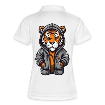 Stadttiger im Hoodie - Frauen Polo atmungsaktiv - Weiß/Navy - Hinten