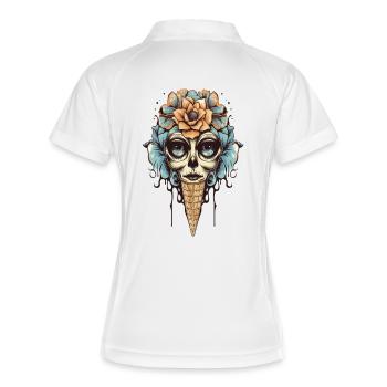Blumen-Totenkopf Eistüte Design - Frauen Polo atmungsaktiv - Weiß/Navy - Hinten