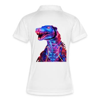 Neon-Dino mit futuristischem Flair - Frauen Polo atmungsaktiv - Weiß/Navy - Hinten