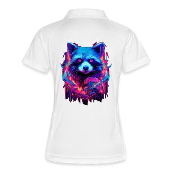 Neon Futuristic Waschbär Illustration - Frauen Polo atmungsaktiv - Weiß/Navy - Hinten