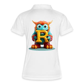 Bunter Monster mit Buchstabe R - Frauen Polo atmungsaktiv - Weiß/Navy - Hinten