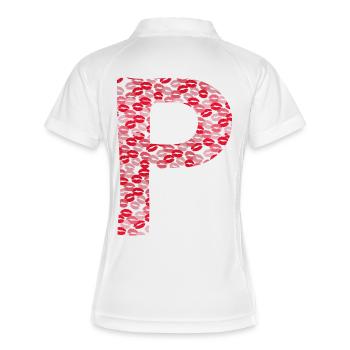 Buchstabe P - Kuss-T-Shirt - Frauen Polo atmungsaktiv - Weiß/Navy - Hinten