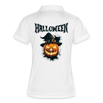 Halloween, Kürbis, Hexerei, Angst - Frauen Polo atmungsaktiv - Weiß/Navy - Hinten