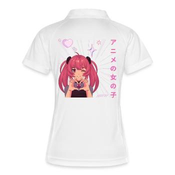 female anime making heart on valentine - Women's Polo breathable - white/navy - Back