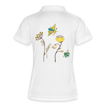 Gartenblumen mit Insekten - Frauen Polo atmungsaktiv - Weiß/Navy - Hinten