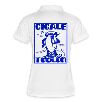Cigale chanteuse Toulon - Mascotte rétro Provence - Polo respirant Femme - blanc/marine - Dos