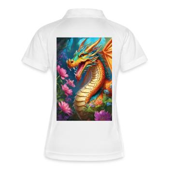 Dragon de Braises dans la Forêt en Fleurs - Polo respirant Femme - blanc/marine - Dos