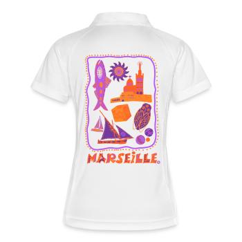 Retro Marseille - Reisen und das Mittelmeer - Frauen Polo atmungsaktiv - Weiß/Navy - Hinten