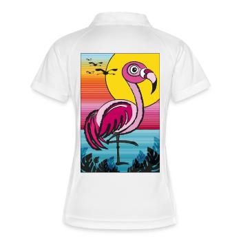 Flamingo im Sonnenuntergang - Frauen Polo atmungsaktiv - Weiß/Navy - Hinten