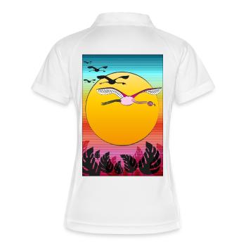 Fliegende Flamingos im Sonnenuntergang - Frauen Polo atmungsaktiv - Weiß/Navy - Hinten