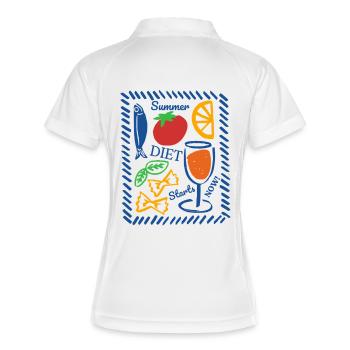 Design estival dynamique aux motifs fruités - Polo respirant Femme - blanc/marine - Dos