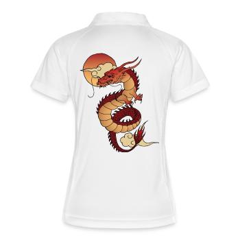 Traditioneller asiatischer Drache mit Sonnenuntergang - Frauen Polo atmungsaktiv - Weiß/Navy - Hinten