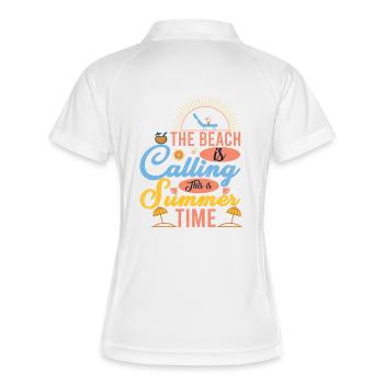 Design de plage estival avec des motifs de soleil - Polo respirant Femme - blanc/marine - Dos