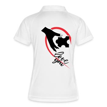 Hand, die ein Puzzle hält, halb ein Herz - Frauen Polo atmungsaktiv - Weiß/Navy - Hinten