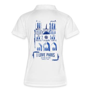 Kathedrale Notre Dame in blauer Aquatinta - Frauen Polo atmungsaktiv - Weiß/Navy - Hinten