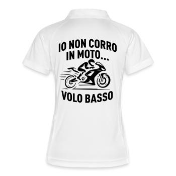 T-shirt moto – « Je ne fais pas de course de motos, je vole bas » - Polo respirant Femme - blanc/marine - Dos