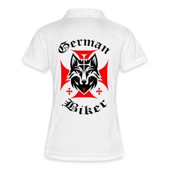 Roter Wolf - German Biker - Frauen Polo atmungsaktiv - Weiß/Navy - Hinten