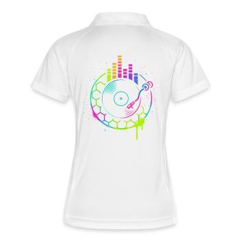 Musik Vinyl Plattenspieler DJ Equalizer Retro - Frauen Polo atmungsaktiv - Weiß/Navy - Hinten