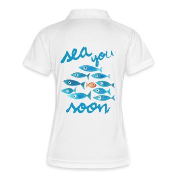 Bis bald auf See Blaue Fische - Frauen Polo atmungsaktiv - Weiß/Navy - Hinten