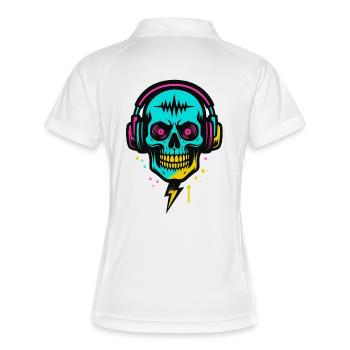 Casques en forme de crâne néon, rythmes rave sombres - Polo respirant Femme - blanc/marine - Dos
