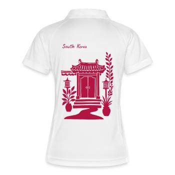 Porte du temple coréen en rose - Polo respirant Femme - blanc/marine - Dos