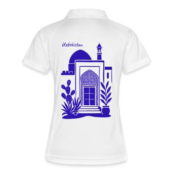 Uzbekistan Architektur Blau Silhouette - Frauen Polo atmungsaktiv - Weiß/Navy - Hinten