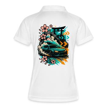 JDM Driftcar, Sakura Smoke, style japonais - Polo respirant Femme - blanc/marine - Dos