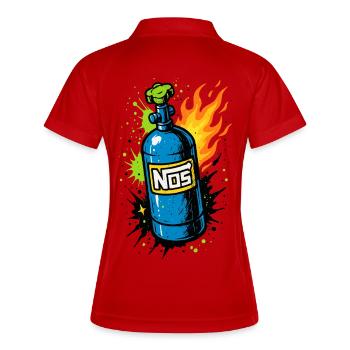 NOS Flasche Neon, Streetracer Shirt - Frauen Polo atmungsaktiv - Weiß/Navy - Hinten
