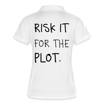 Risk It for the Plot – Handschrift - Frauen Polo atmungsaktiv - Weiß/Navy - Hinten