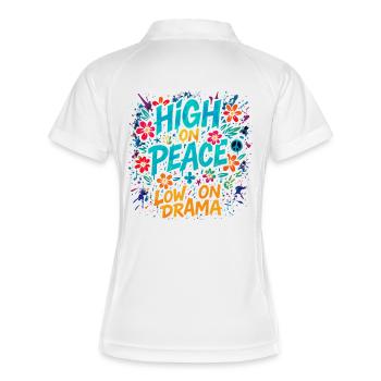 High on Peace, Low on Drama - Frauen Polo atmungsaktiv - Weiß/Navy - Hinten