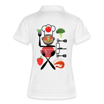 China Kitchen Collage - Frauen Polo atmungsaktiv - Weiß/Navy - Hinten