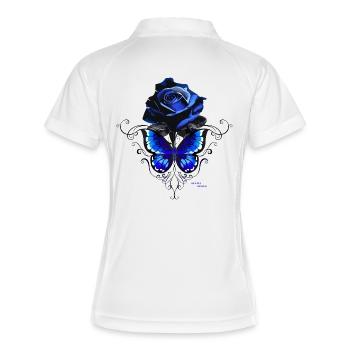 Sigura-Design Rosenschmetterling - Frauen Polo atmungsaktiv - Weiß/Navy - Hinten