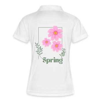 Spring Blumen Design Rosa - Frauen Polo atmungsaktiv - Weiß/Navy - Hinten
