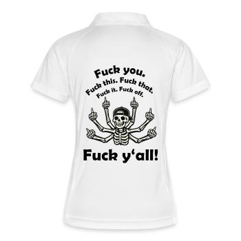 Fuck You – Witziger Skelett Spruch - Frauen Polo atmungsaktiv - Weiß/Navy - Hinten