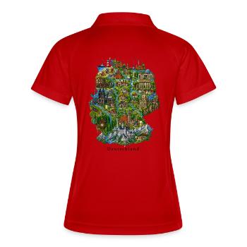 Deutschland Illustration mit Wahrzeichen - Frauen Polo atmungsaktiv - Weiß/Navy - Hinten