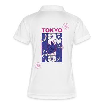 Tokyo Neon Kitsune-Design - Frauen Polo atmungsaktiv - Weiß/Navy - Hinten