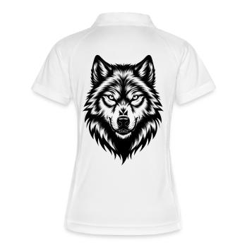 Wilder Wolfskopf – Black & White - Frauen Polo atmungsaktiv - Weiß/Navy - Hinten