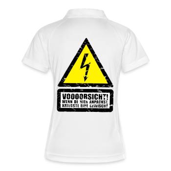 stop Vorsicht Strom ! Respekt Selbstverteidigung  - Frauen Polo atmungsaktiv - Weiß/Navy - Hinten