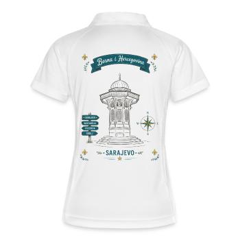Sarajevo Denkmal Laternen-Motiv - Frauen Polo atmungsaktiv - Weiß/Navy - Hinten