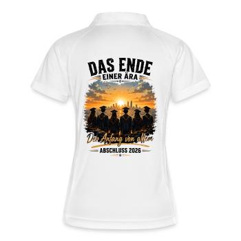 Das Ende einer Ära – Schulabschluss 2026 - Frauen Polo atmungsaktiv - Weiß/Navy - Hinten