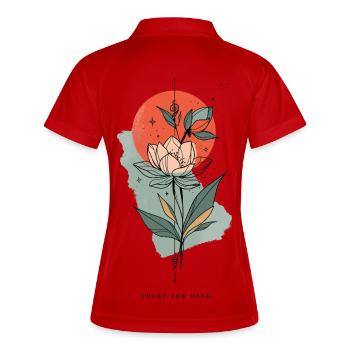 Ligne de fleurs devant le soleil rouge - Polo respirant Femme - blanc/marine - Dos