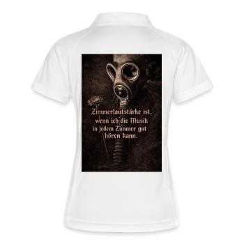Gasmaske und Blume mit Spruch - Frauen Polo atmungsaktiv - Weiß/Navy - Hinten