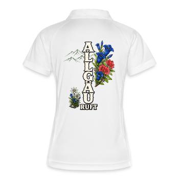 Allgäu ruft – Berge, Blumen und Heimatliebe - Frauen Polo atmungsaktiv - Weiß/Navy - Hinten